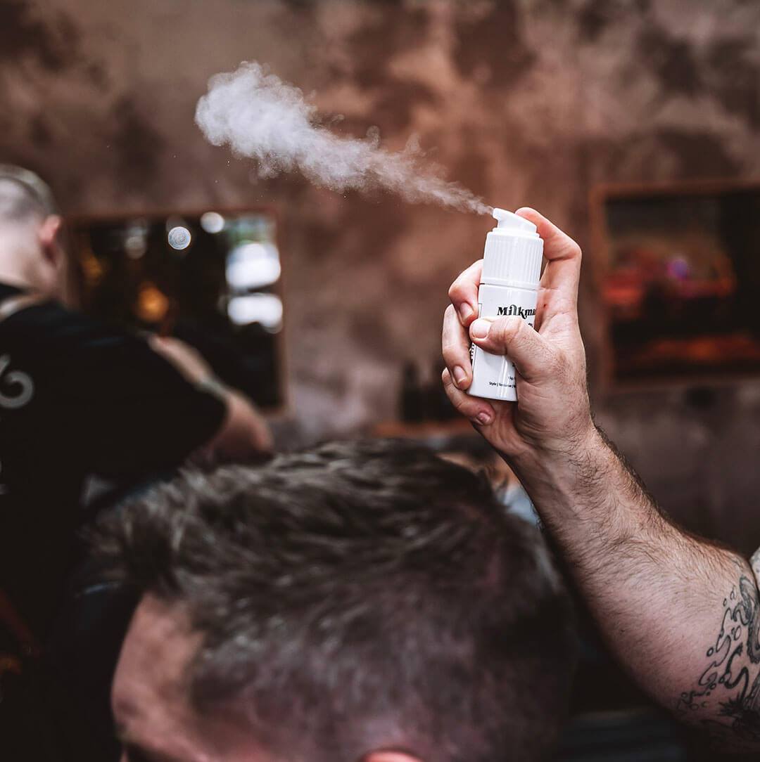 hair styling powder in use