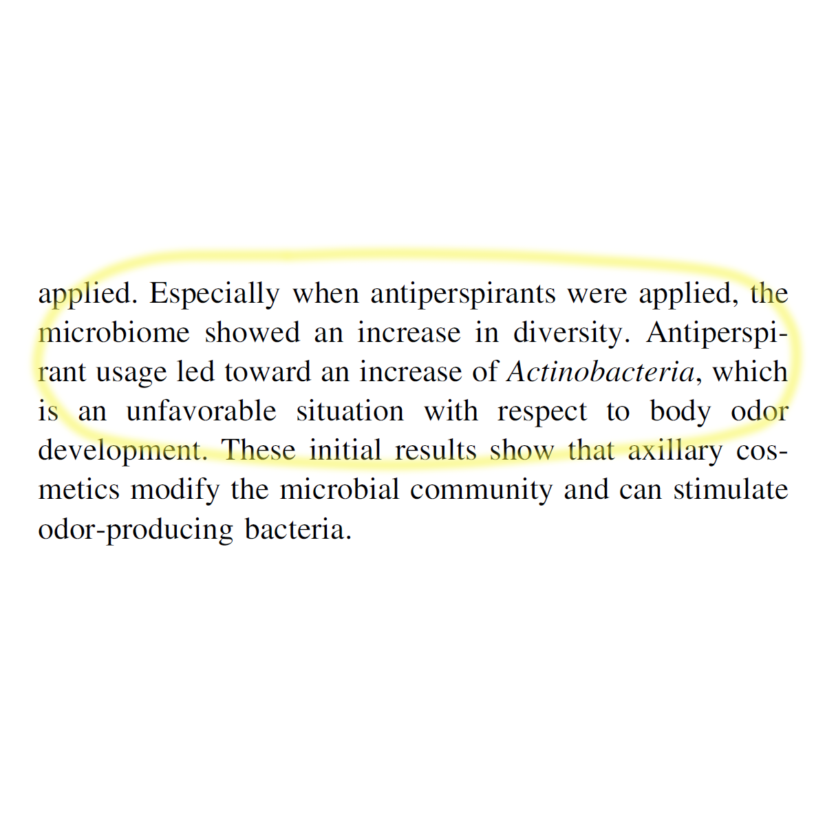 findings of study showing that anti-perspirant use can increase numbers of smelly bacteria